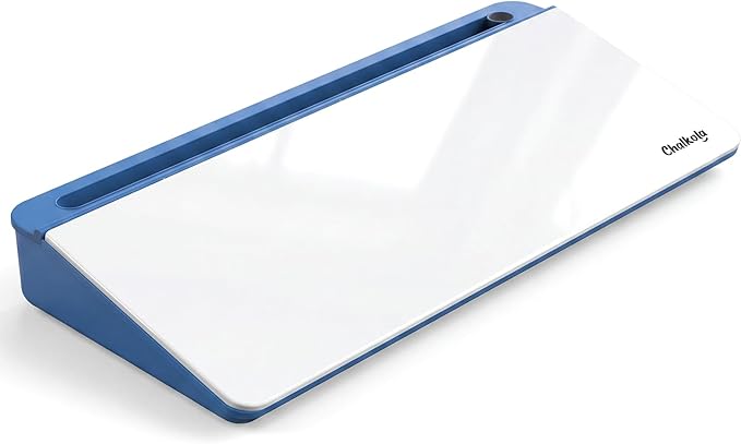 Chalkola Blue Glass Desktop Whiteboard with Storage - Dry Erase Board, Work Desk Organizers, Computer Keyboard Stand, Home Office Desk Accessories, Workspace Desktop Buddy