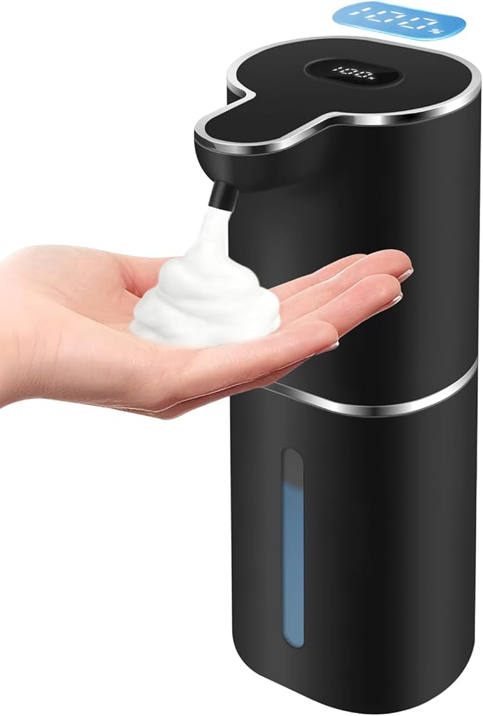 Automatic Foaming Soap Dispenser with Digital Display, 6-Level Foam Adjustable, Rechargeable, 12.8oz/ 380ml Wall Mounted Touchless Hands Free Auto Dispenser for Kitchen, Bathroom, Hotel, Restaurant