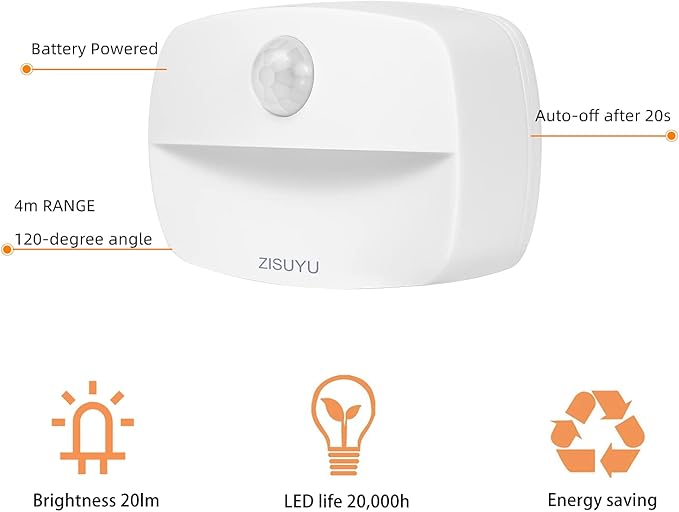 ZISUYU Motion Sensor Light Indoor Led Night Light Stick on Nightlight Battery Operated Lights for Hallway Stair Bathroom Closet Bedroom (Patent Applied)