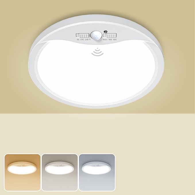 zemty 9inch Motion Sensor Ceiling Lights Wired,18W 1800lm 3CCT/3 Mode/30-120s Timer, Bright White LED Flush Mount Light Fixture Motion Activated for Closet Pantry Hallways Stairwells Garage