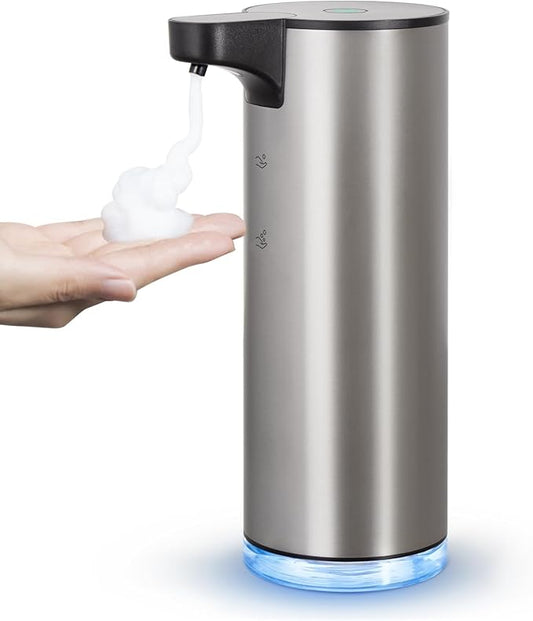 Automatic Soap Dispenser Stainless Steel Touchless Foaming Soap Dispenser for Bathroom Auto Rechargeable Hand Soap Pump (Silver-Black)