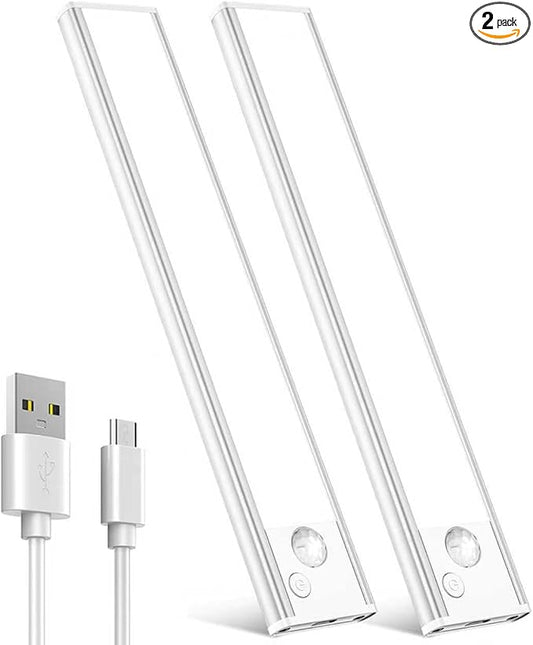 Under Cabinet Motion Sensor Lighting: 8 Inch Dimmable Rechargeable Lights Indoor - Battery Operated Lights - Undercabinet Closet Light Magnetic Led Light for Kitchen Home Bathroom Counter 2 Pack