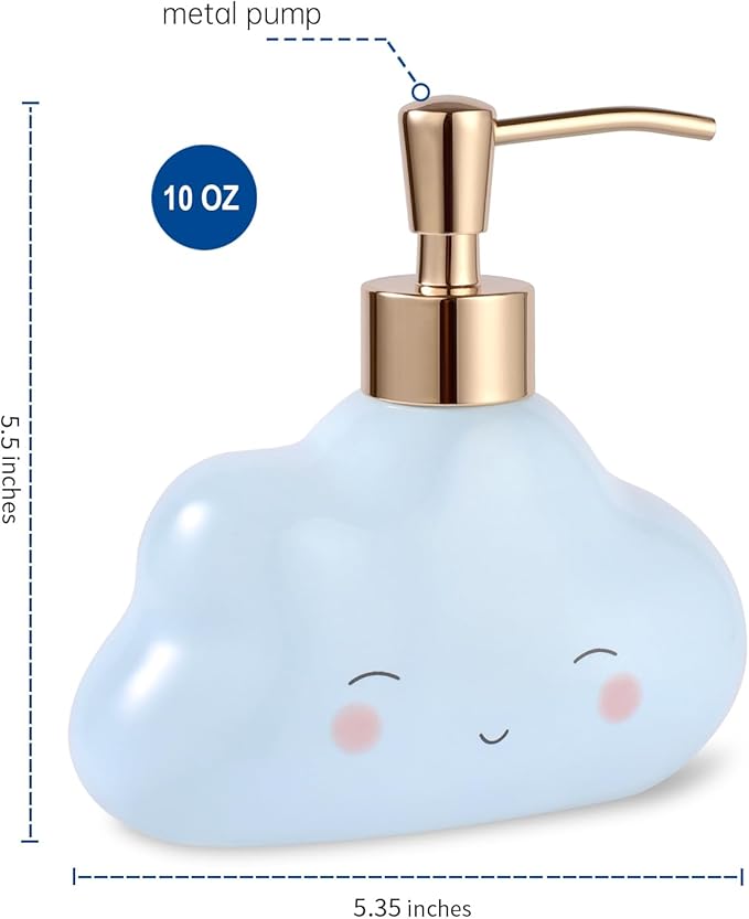 Cute Cloud Shape Soap/Hand Sanitizer Metal Pump Dispenser, Refillable for Bathroom Accessories, Gifts for Kids (Blue)