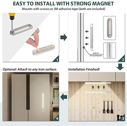 Alivation 2025 Upgraded LED Under Cabinet Lighting with Motion Sensor & 4500mAh Rechargeable Battery, Wireless Stick-On Lights for Kitchen Counter/Closet/Stairs/Office, 3 Modes Adjustable Brightness