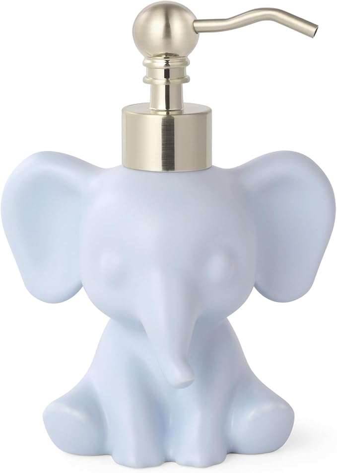 Cute Elephant Shape Soap/Hand Sanitizer Metal Pump Dispenser, Refillable for Bathroom Accessories, Gifts for Kids (Matt Blue)