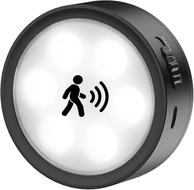 Rechargeable Puck Lights with Remote Control, Black 2400mAh Radar Motion Sensor RGB Under Cabinet Lighting Battery, Magnetic Color Changing Night Lights for Shelf, Showcase, Bookcase, Pantry, Wardrobe
