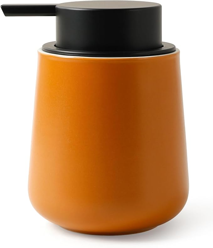 BosilunLife Hand Soap Dispenser - Ceramic Dish Soap Dispenser for Bathroom 12ounce Refillable Liquid Hand Wash Dispenser for Essential Oil, Lotion Soap, Orange