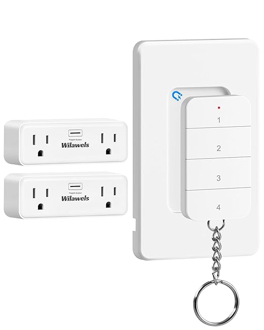 Remote Control Outlet with 4 Independent Control Sockets, WILAWELS Wireless Light Switch, Expandable Remote Outlet Switch forChristmas Tree Lights, String Lights, 15A/1875W/125V, FCC Listed