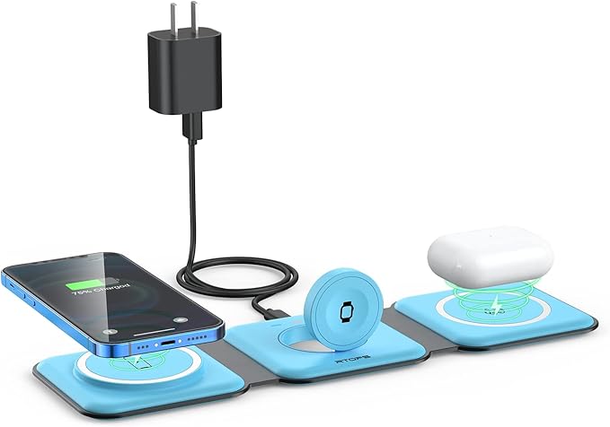 Wireless Charger 3 in 1,RTOPS Magnetic Traval Wireless Charging Station Multiple Devices,GaN 3 in 1 Charging Station,Compatible iphone17/16/15/14/13/Pro/Max,iWatch,AirPods4/3/2/Pro(Adapter Includes)