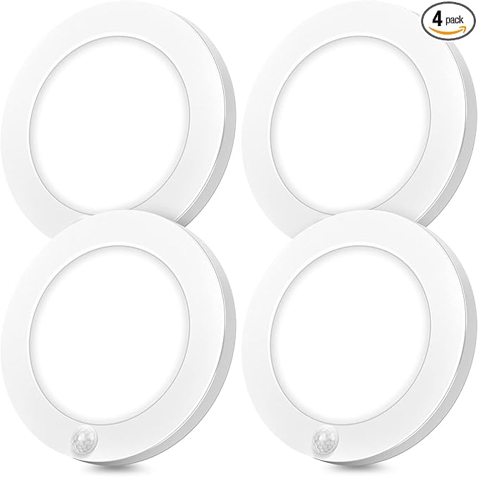 Brightever Motion Sensor LED Ceiling Lights, 1200LM & 15W(100W Equivalent), 3000K/4000K/5000K Selectable, 7.5inch Flush Mount Lighting Fixture for Indoor, Stairs, Pantry, Closet, Pack of 4, White