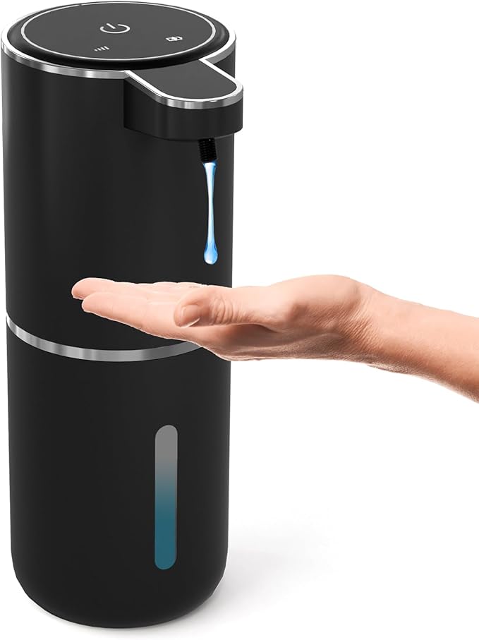 Automatic Soap Dispenser Touchless,Liquid Hand Soap Dispenser 12.8oz USB 4levels Adjustable Dispenser Electric Wall Mounted Smart for Bathroom and Kitchen Dish Soap，Easy for Toddlers(Black)