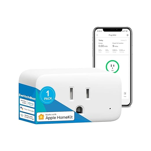 SwitchBot Smart Plug Mini, 15A Energy Monitoring, WiFi & Bluetooth Outlet, Compatible with Alexa, Google Assistant, Home Assistant, App Control, Timer Function, No Hub Required, Compact Design