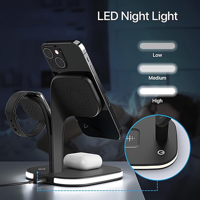 EXW Wireless Charging Station for Magsafe Charger,Charging Station for Multiple Devices,Wireless Charger for iPhone 17 Air 16 15 14 13 12,Apple Watch,AirPods with LED(Black)