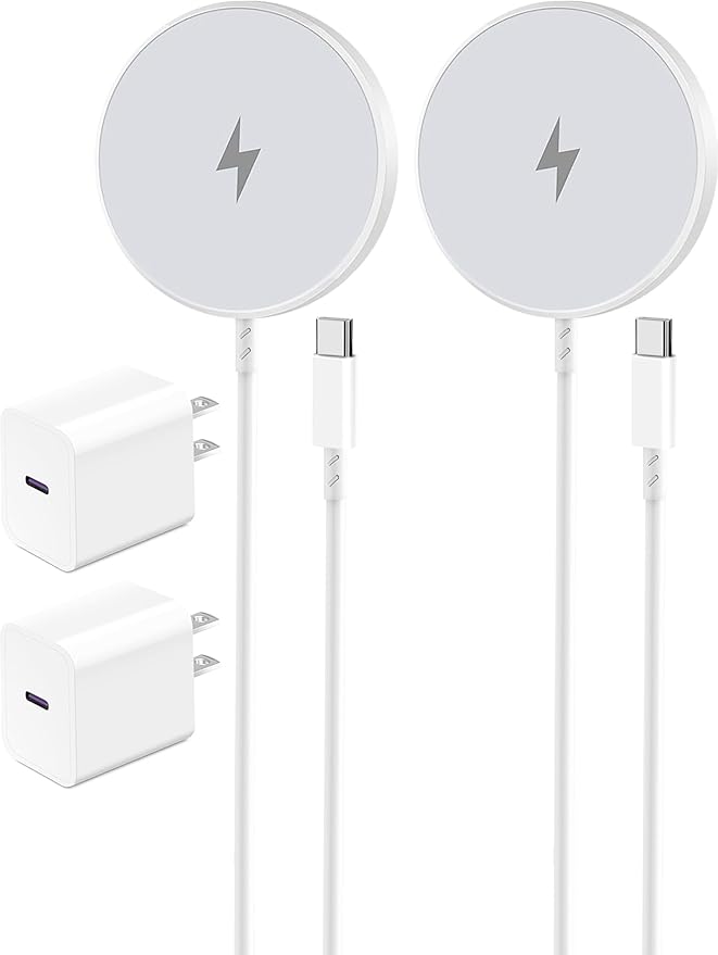 Magnetic Wireless Charger for Apple iPhone 17/16/15/14/13/12/11/AirPods, 2-Pack Fast Charging Long Cable 10ft Magnet Pad & 2-Pack Type-c Charger Block, White