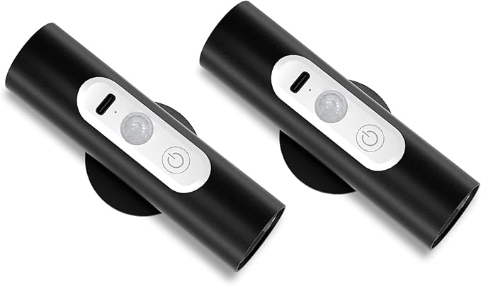 WOBSION Motion Sensor Wall Light with Remote Control, Rechargeable Wireless Wall Sconce, Brightness Adjustable, 3 Color Mode,Indoor Lamp for Hallway, Bedroom,Picture,LED,Black,2 Pack