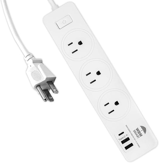 WBM Smart Power Strip 5.9 ft 10 A, Extention Cord Socket with 2 USB Ports and 1 Type C Plug, ETL Certified, Multi Outlet Extender for Home, Office, and Dorm Room