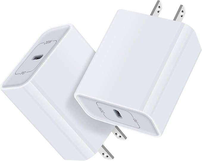 USB C Charger, 20W PD Power Adapter 2pcs USB C Box Block Brick Plug Fast Charging Base Cube for Phone 17Pro Max/16e/15/14/1312/11 Pro Max XR XS SE, Moto G 2026, Samsung Galaxy S26 S25 S24+ S22 A17 A07
