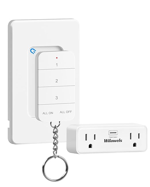 Remote Control Outlet with 2 Independent Control Sockets, WILAWELS Wireless Light Switch, Expandable Remote Outlet Switch for Christmas Tree Lights, String Lights, 15A/1875W/125V, FCC Listed