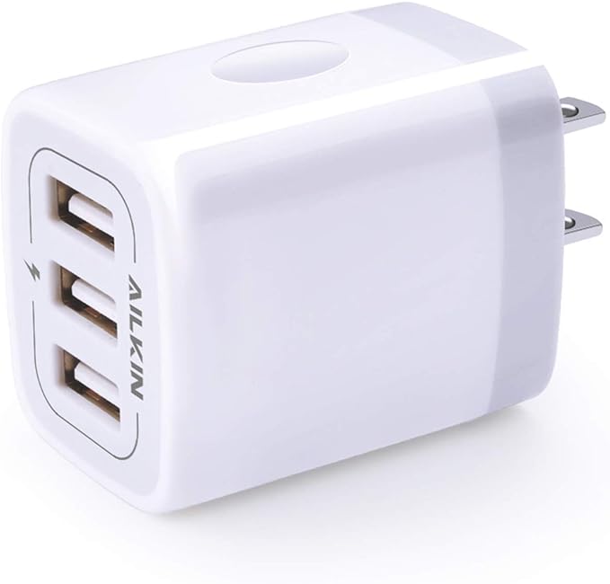 USB Charger Cube, Wall Charger Plug, AILKIN 3.1A 3-Muti Port USB Adapter Power Plug Charging Station Box Base for iPhone 17 16 15 14 13 12 Pro Max Mini SE 11 Pro Max Samsung Phones Charging Block