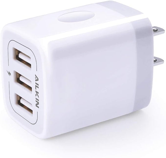 USB Charger Cube, Wall Charger Plug, AILKIN 3.1A 3-Muti Port USB Adapter Power Plug Charging Station Box Base for iPhone 17 16 15 14 13 12 Pro Max Mini SE 11 Pro Max Samsung Phones Charging Block