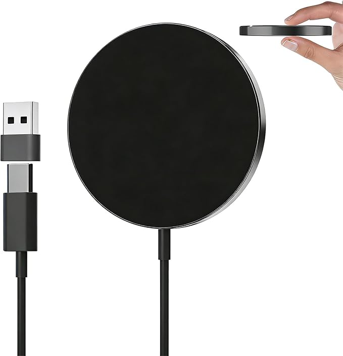 for MagSafe Charger 15W Magnetic Wireless Charging Pad for iPhone 17 16 15 14 13 12 Air Pro Max Plus mini/AirPods 2 3 Pro, Slim Portable Strong Magnet Quick Charger, USB-C/A Ports (Black)