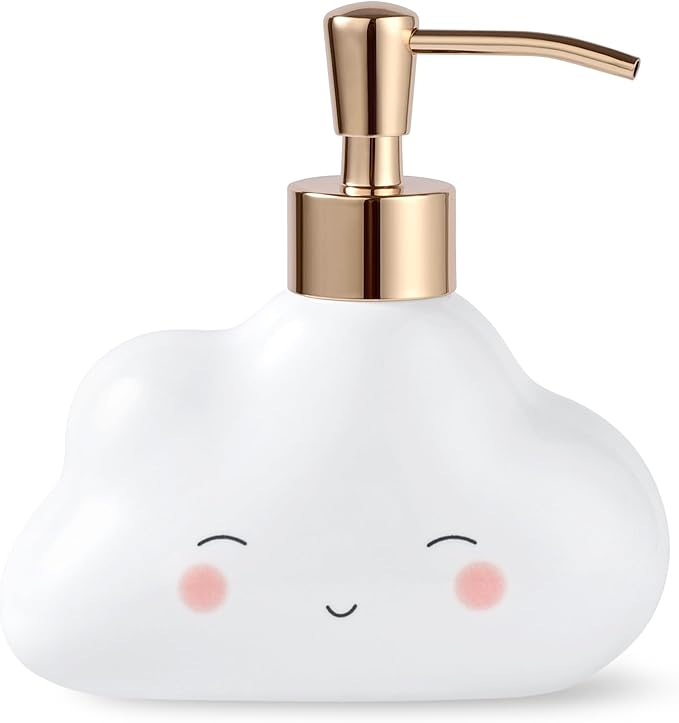 Cute Cloud Shape Soap/Hand Sanitizer Metal Pump Dispenser, Refillable for Bathroom Accessories, Gifts for Kids (White)