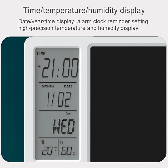 Electronic Desktop Calendar Rechargeable Writing Notepad with Digital Clock Date Time Week Indoor Temperature Display 9.5inch Drawing Pad for Office Home Business(White)