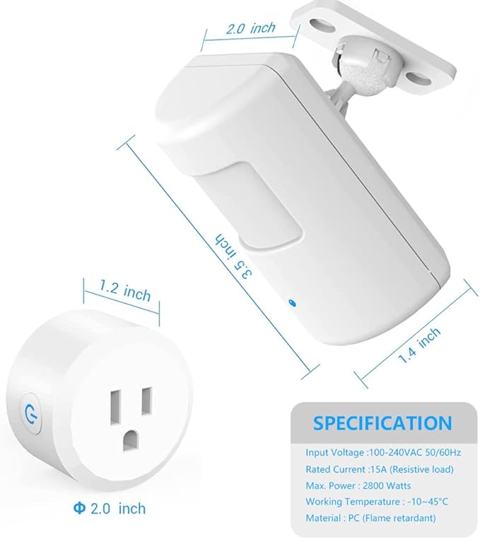Plug-in Wireless Motion Activated Light Control, No Wiring, 130 Ft RF Range, Adjustable Detection Range, Always-on Timer and Light Sensor, Motion Detector and Plug Set