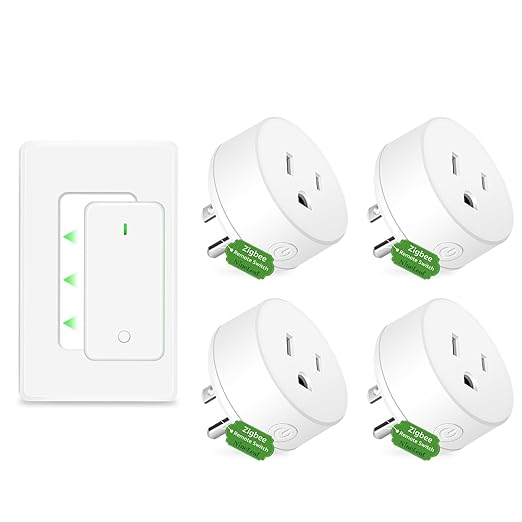 NineLeaf Zigbee Smart Remote Outlet with Wall Decor Switch,Zigbee Repeater,Wireless Plug with APP & Voice Control, Compatible with Alexa &Google Assistant, Timer & Schedule,1 Switch+4 Outlets