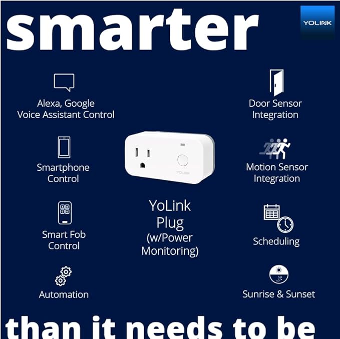 YoLink Smart Plug with Energy Monitoring, 1/4 Mile World's Longest Range Smart Home Mini Outlet Works with Alexa Google Assistant IFTTT Remote Control Home Appliances Anywhere, YoLink Hub Required