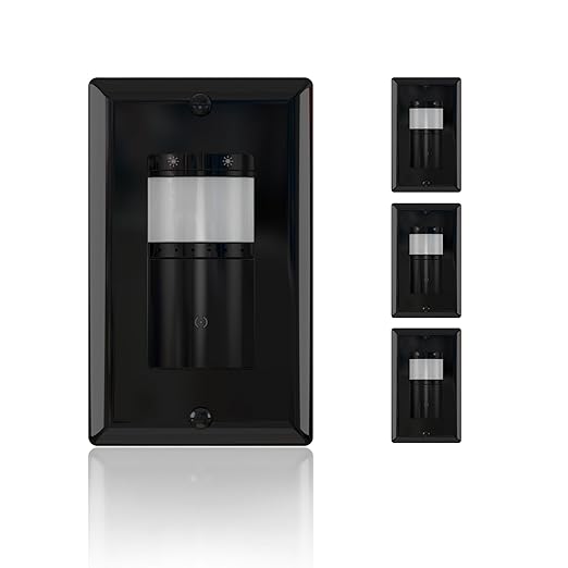 ECOELER Black Motion Sensor Dimmer Switches, Digital Dimmer Light Switch with Motion Sensor, Single Pole, Occupancy & Vacancy Modes, Neutral Wire Required, Wall Plate Included, 4 Pack