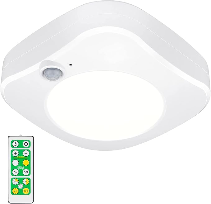 BIGMONAT Cordless Shower Light with Remote and Timer, Motion Sensor Ceiling Light, Battery Operated for Shower Bedroom Hallway Stair Corridor Closet Counter Bathroom, Brightness Dimmable