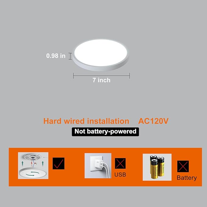 7 INCH Motion Activated Closet Light, Flush Mount Light Fixture, Motion Sensor Ceiling Lights for Closet Hallway Porch Laundry Garage Basement, Motion Light 3000k/4000k/6000k White