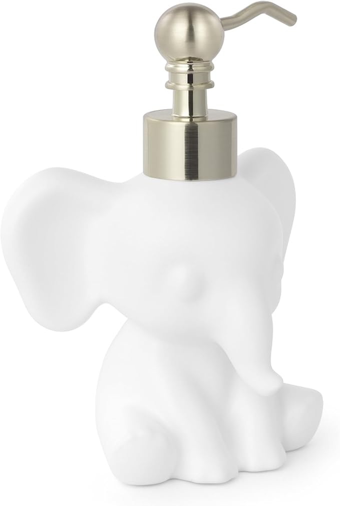 Cute Elephant Shape Soap/Hand Sanitizer Metal Pump Dispenser, Refillable for Bathroom Accessories, Gifts for Kids (Matt White)