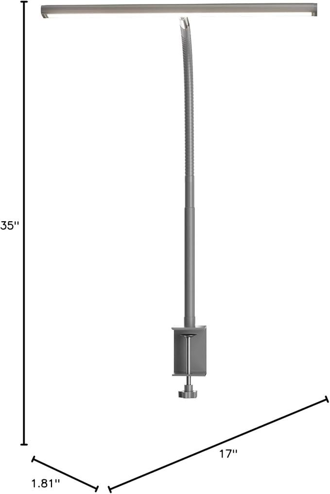 Airlonv LED Desk Lamp for Office Home, Eye-Caring Desk Light with Stepless Dimming Adjustable Flexible Gooseneck, 10W USB Adapter Desk Lamp with Clamp for Reading, Study, Workbench (Grey)