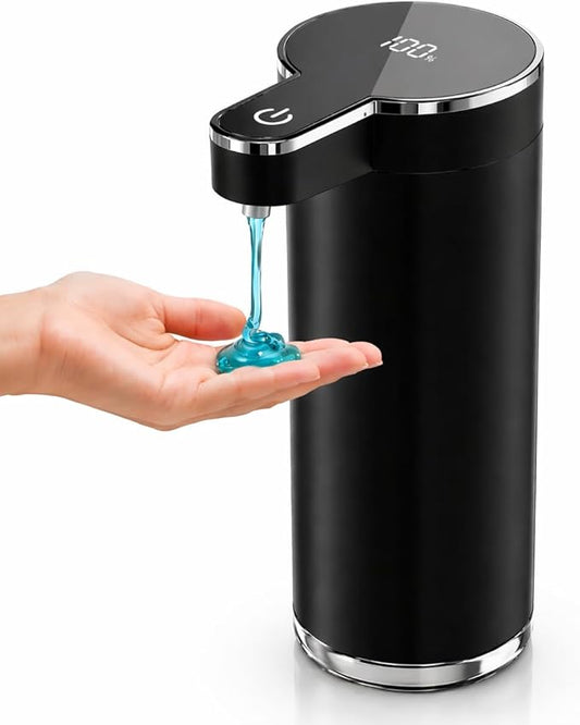 Automatic Liquid Soap Dispenser Touchless, Stainless Steel Hand Soap Dispenser, USB Rechargeable, 4 Adjustable Levels, 11.8oz/350ml for Kitchen and Bathroom (Black, Liquid)