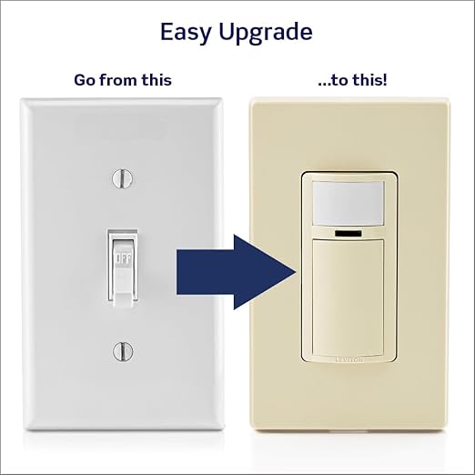 Leviton Motion Sensor Light Switch, Motion Activated, Auto-On/Auto-Off or Manual-On, 2A, No Neutral Wire Required, Single Pole, DOS02-1LI, Ivory