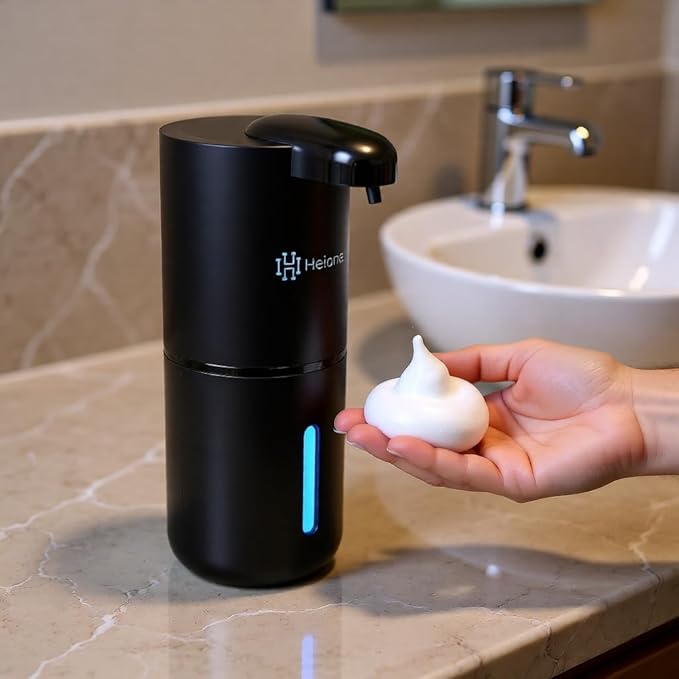 Foaming Hand Soap Dispenser - Automatic Touchless Foam Soap Pump for Bathroom & Restroom, USB-C Rechargeable, IPX5 Waterproof, Wall Mount or Countertop, 12.8oz (Black)