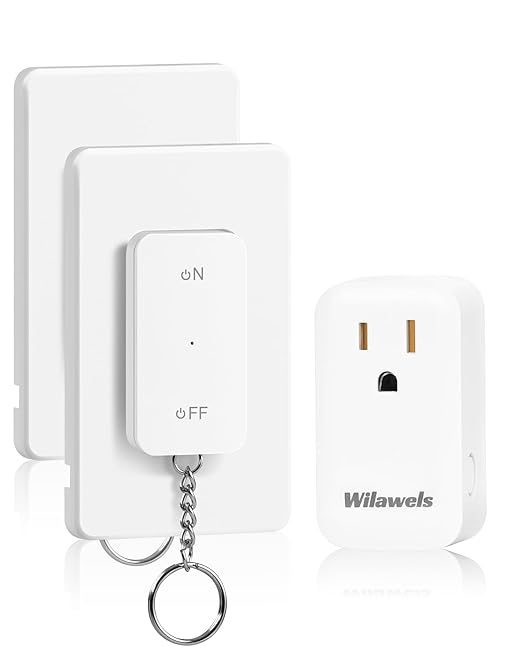 Remote Control Outlet with Two Switches, WILAWELS Wireless Light Switch with Magnetic Base, On Off Remote Outlet Switch, 100ft RF Range, 15A/1875W, Pre-Programmed, FCC Listed W10RC2106
