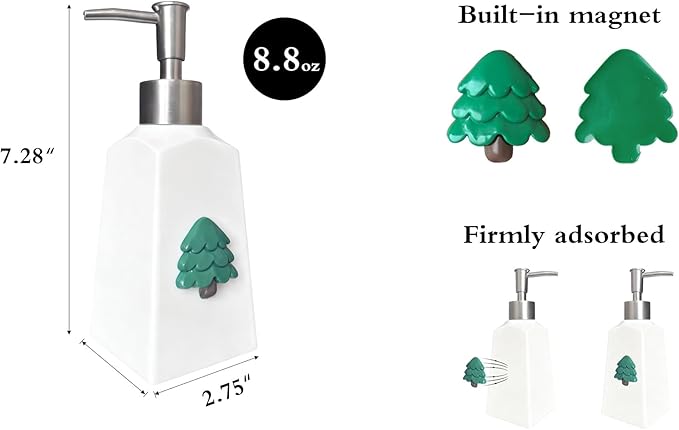 Seasonal Soap Dispenser with 11 Interchangeable Magnets - Seasonal Decor - Farmhouse Bathroom Kitchen Decor (Resin,Built in Magnet) - 8.82oz (Silver)