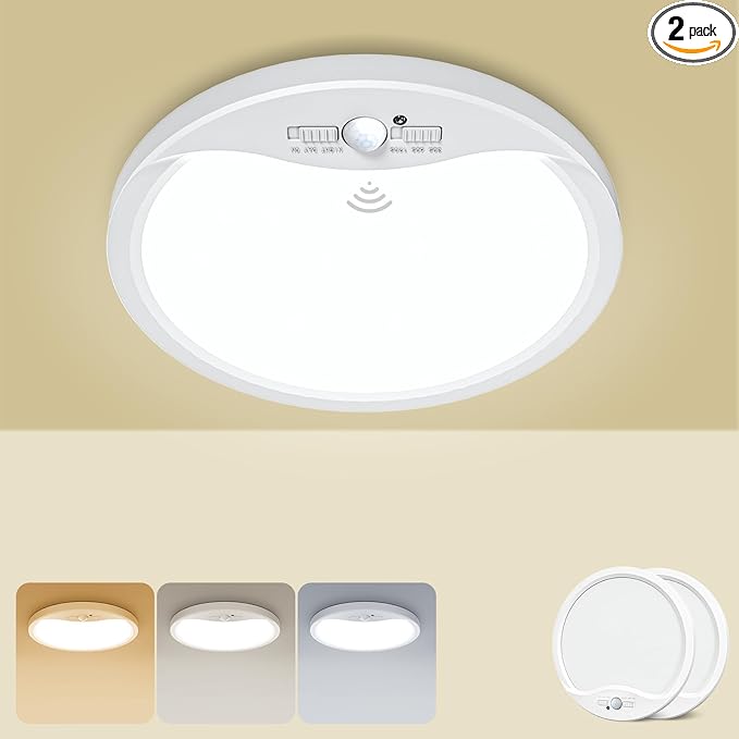 zemty 2Pack 9inch Motion Sensor Ceiling Lights Wired,18W 1800lm 3CCT/3 Mode/30-120s Timer, Bright White LED Flush Mount Light Fixture Motion Activated for Closet Pantry Hallways Stairwells Garage