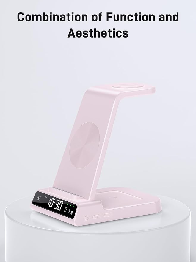 Wireless Charger for Samsung Charging Station: 3 in 1 Android Charging Stand with Dimmable Clock - Nightstand Organizer for Galaxy S25 Ultra, Galaxy Watch 8 7 6 5 4, Galaxy Buds (Not for iWatch)