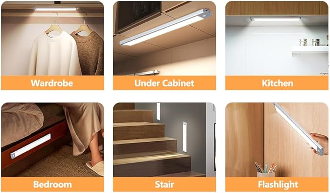 Motion Sensor Under Cabinet Lighting, 2-Pack USB-C Rechargeable 1700mAh Battery, 3 Color Temperatures & Dimmable, 35LED Wireless Magnetic Design for Kitchen, Closet, Stairs, Workshop