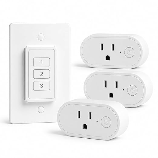 Remote Control Outlet: Wireless Light Switch with Wall Plate — Long Range — Plug in On Off Switch for Lights & Small Appliances — 1 Remote for 3 Outlets — no Wiring