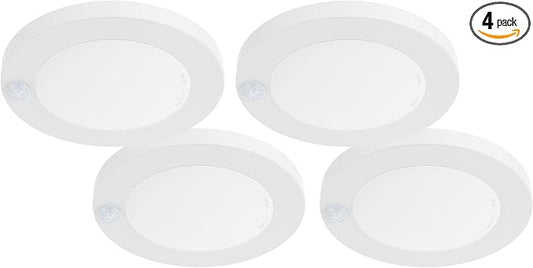 ZAGO LED 6" 120 Volts Closet Light Wired, PIR Motion Sensor Ceiling Disc Light, 15W, 1100 Lumens, CRI>80, 5000K Daylight White for Closet, Laundry, Garage, Pantry, Wet Location, ETL, White, 4 Packs