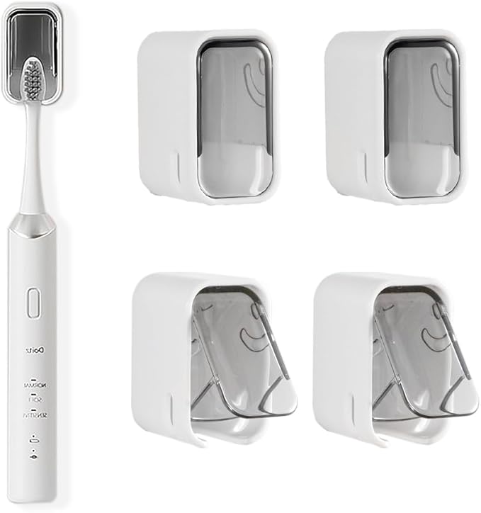 4PCS Toothbrush Holder Wall Mounted for Bathroom with Cover for Shower - Single Slot Toothbrush Dispenser Storage Organizer for Travel with Detachable Design