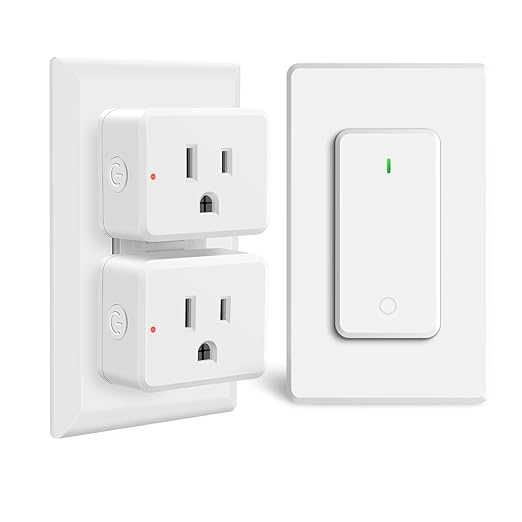 Remote Switch Outlet, GreenCyle 2 Outlet Plug with Remote, Wireless On/Off Light Switch Wall Mounted, 15A/1500W, TUV Listed, No Wiring Needed, 500ft RF Range, for Lamps, Fans, Household Appliances
