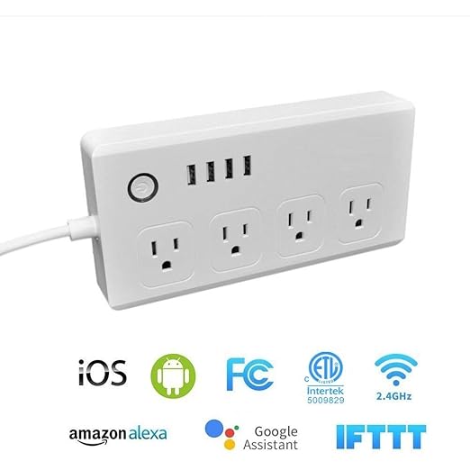 Jinvoo WiFi Smart Power Strip Surge Protector Extension Cord Multi Plug with 4 AC Outlets 4 USB Ports, No Hub Required, Works with Google Home