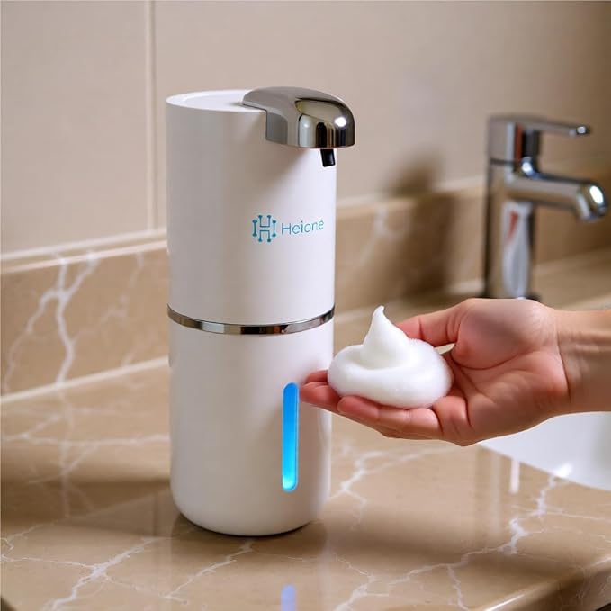 Foaming Hand Soap Dispenser - Automatic Touchless Foam Soap Pump for Bathroom & Restroom, USB-C Rechargeable, IPX5 Waterproof, Wall Mount or Countertop, 12.8oz (White)