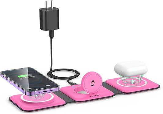 Wireless Charger 3 in 1,RTOPS Magnetic Traval Wireless Charging Station Multiple Devices,GaN 3 in 1 Charging Station,Compatible iphone17/16/15/14/13/Pro/Max,iWatch,AirPods4/3/2/Pro(Adapter Includes)